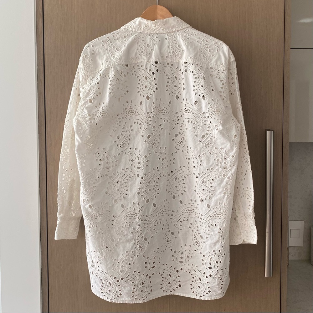 Nili Lotan White Eyelet Button-Down Shirt - Picture 5 of 12